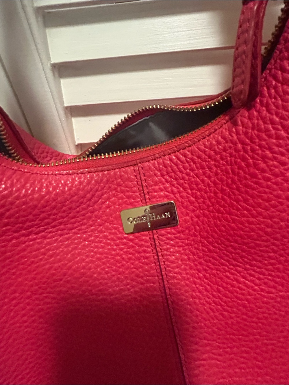 Cole Haan Red Pebbled Leather Hobo Shoulder Bag - Picture 2 of 7
